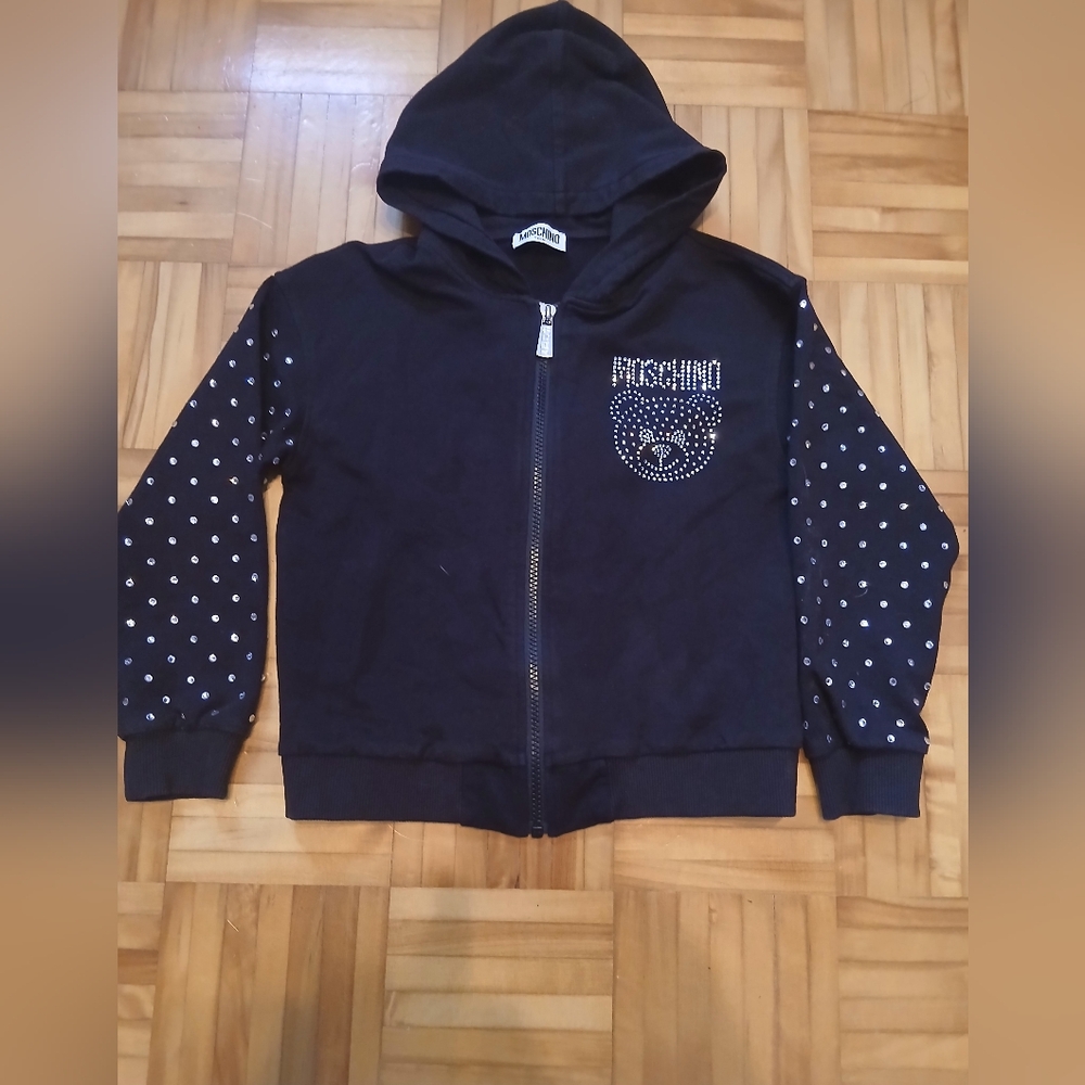 Moschino Girl's Black Hoodies with Rhinestone Bear.Size10 -12y.o